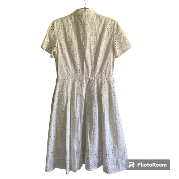 BROOKS Brothers 100% Cotton Eyelet Short Sleeve Midi Dress Size 6 (no belt) - Picture 3 of 16